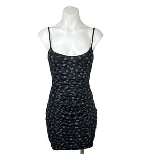Daisy Street Black Floral Print Spaghetti Strap Sleeveless Bodycon Mini Dress XS